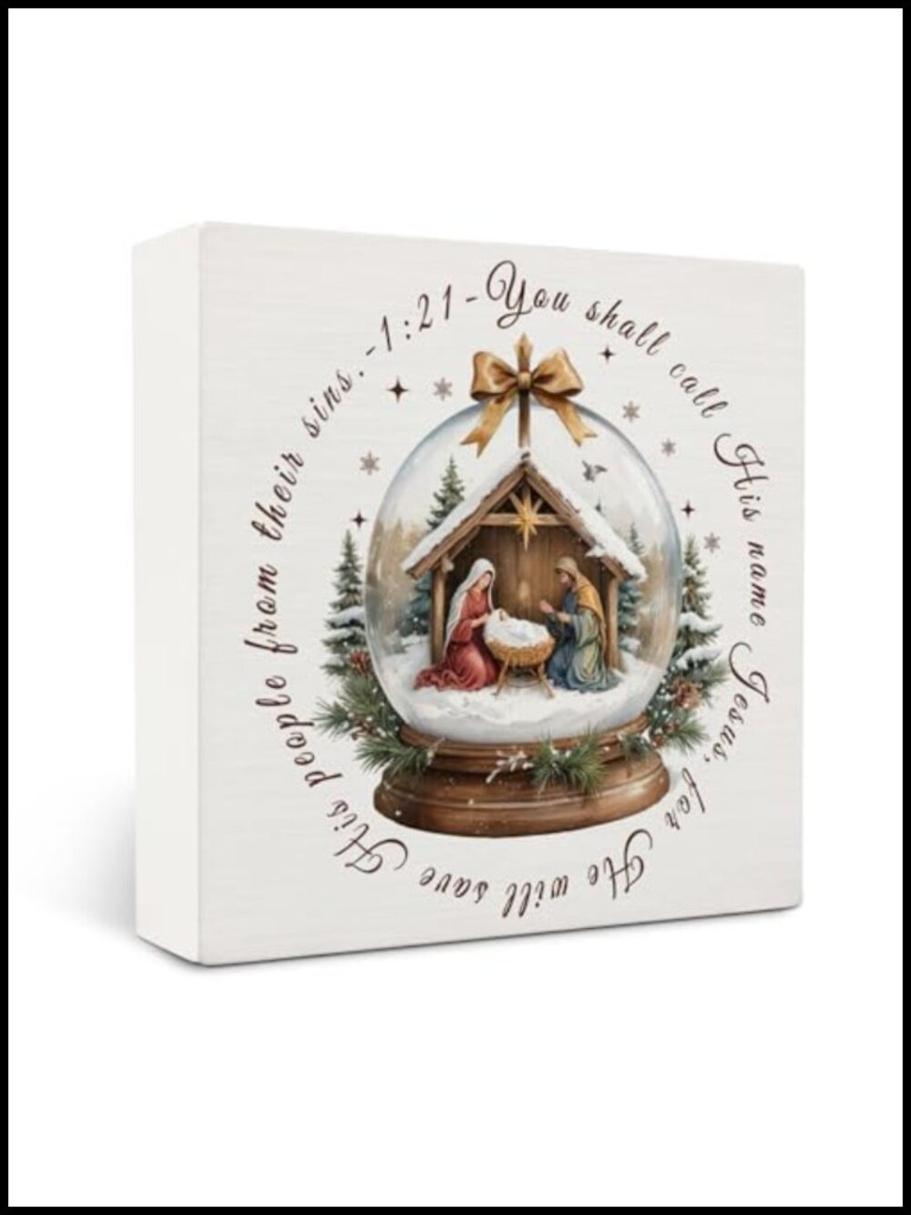 Wooden Box Sign Jesus Birth Nativity Christmas Desk Wall Decor 5x5 Inch